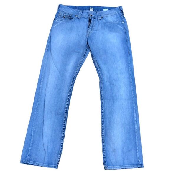 TRUE Religion Jeans Size 34 STRAIGHT White Stitch Blue - Picture 2 of 10